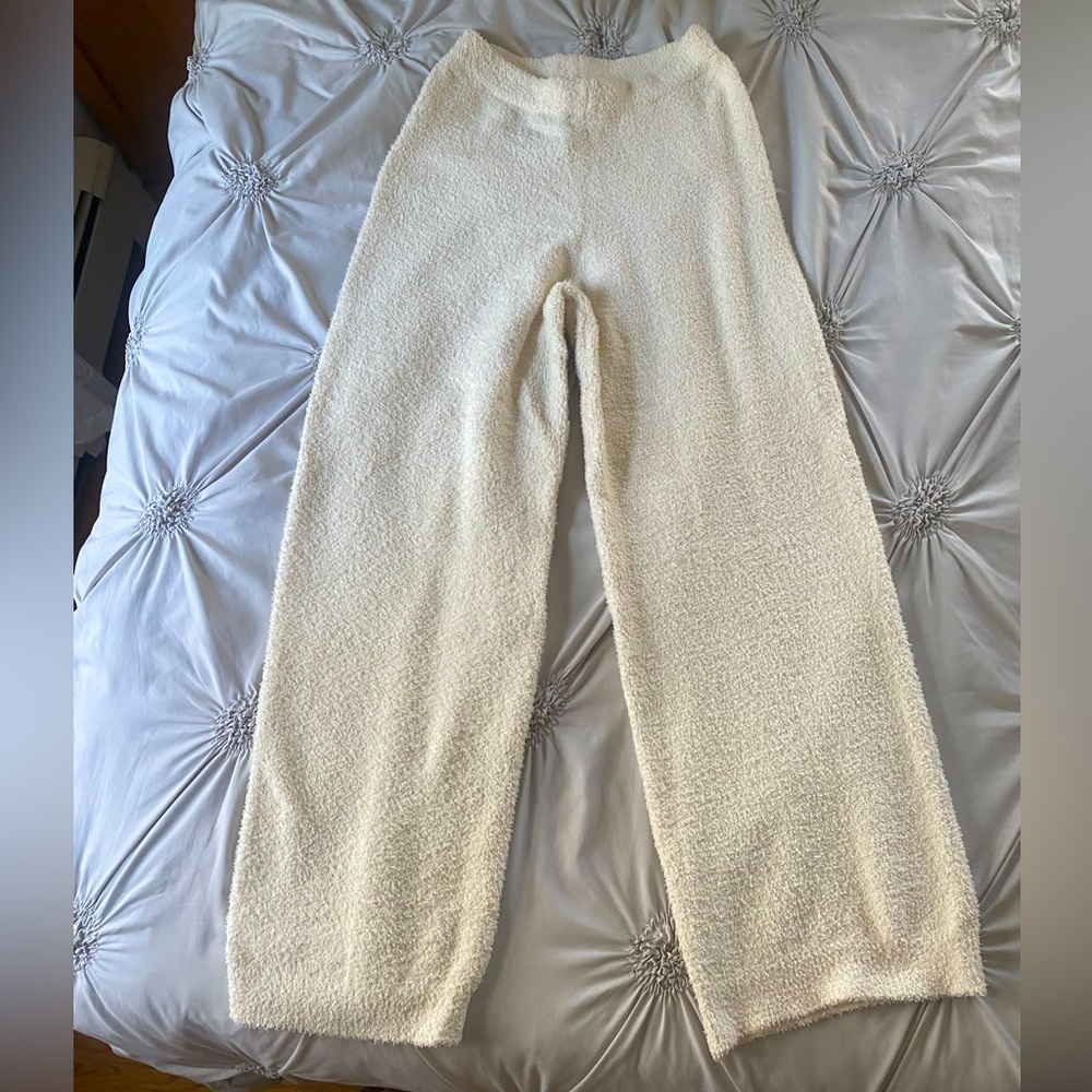 Women’s Small Fuzzy Cozy Knit Straight Leg Lounge Pants Bone / Ivory Color
